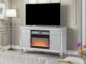 Sterling Solid Wood Tv Stand With Electric Fireplace In Silver