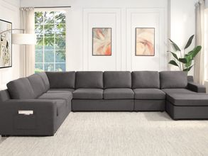 Waylon Gray Linen 7-Seater U-Shape Sectional Sofa Chaise With Pocket 81803-10