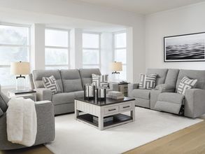 Biscoe Power Reclining Living Room Set In Pewter