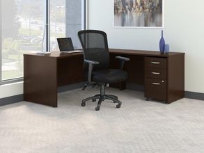 Bush Business Furniture Series C 72W L Shaped Desk with Mobile File Cabinet and High Back Multifunction Office Chair in Mocha Cherry