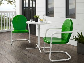 Griffith 3 Piece Retro Outdoor Bistro Set In Kelly Green Gloss and White Satin