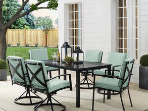 Kaplan 7 Piece Outdoor Dining Set In Mist and Oil Rubbed Bronze
