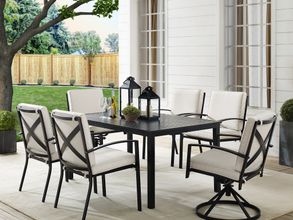 Kaplan 7 Piece Outdoor Dining Set In Oatmeal and Oil Rubbed Bronze
