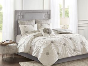 Malia Cotton 6 Piece King Comforter Set with Over All Embroidery In Ivory