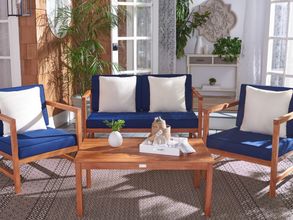 Montez Natural/Navy 4 Piece Outdoor Set With Accent Pillows