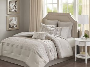 Ramsey Polyester Microfiber Printed Pieced Embroidered 8Pcs King Comforter Set With Quilting In Neutral