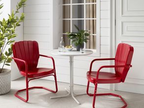 Ridgeland 3 Piece Retro Outdoor Bistro Set In Bright Red Gloss and White Satin