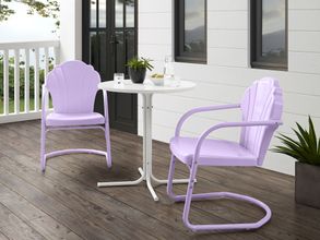 Tulip 3 Piece Retro Outdoor Bistro Set In Lavender Gloss and White Satin