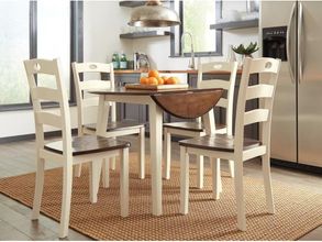 Woodanville White and Brown Round Drop Leaf Dining Room Set