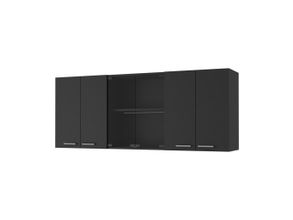 59 Inch Wood Wall Mounted China Cabinet with Six Doors In Black