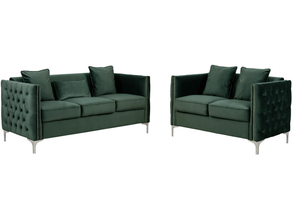 Bayberry Green Velvet Sofa Loveseat Living Room Set