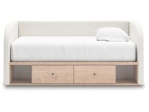 Birkmore Twin Upholstered Day Bed with Storage In Tan and White