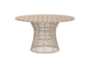 Knit Outdoor 54 Inch Round Dining Table In Oat Flat Rope and Washed Ever Teak
