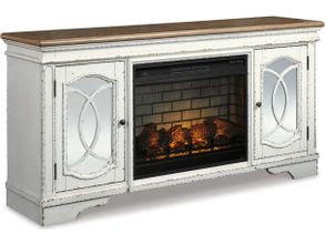 Realyn Chipped White And Distressed 74 Inch TV Stand With Electric Fireplace