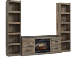 Trinell Rustic Brown 3 Piece Entertainment Center with Electric Fireplace
