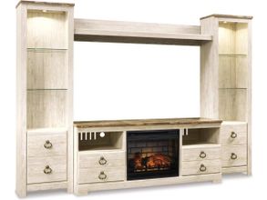 Willowton 4-Piece Entertainment Center with Electric Fireplace In White Wash