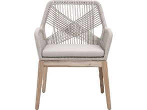Woven Loom Outdoor Arm Chair Set of 2 In Taupe and Gray Teak