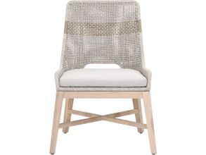 Woven Tapestry Outdoor Dining Chair Set of 2 In Taupe and Gray Teak