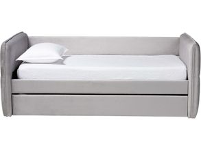 Finch Velvet Fabric Full Daybed with Trundle In Light Grey