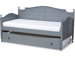 Mara Cottage Farmhouse Grey Finished Wood Twin Size Daybed With Roll-Out Trundle Bed